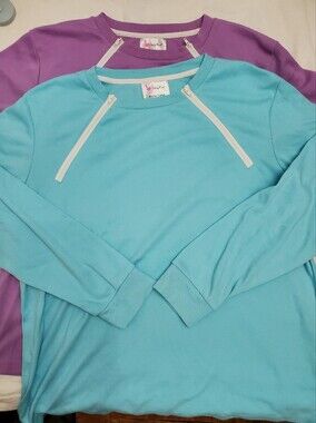 ComfyChemo Lavender & Teal Chest Port Access Zip Shirts Bundle Sz L Chemo